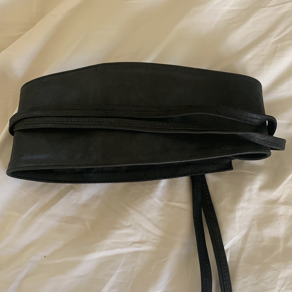 Black leather wrap waist belt